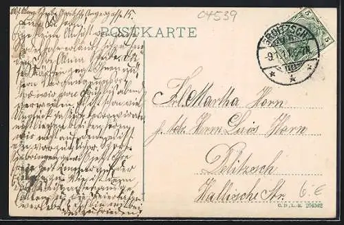 AK Groitzsch / Sa., Bismarck-Denkmal am Marktplatz, Rodelbahn, Wegpartie in der Hölle