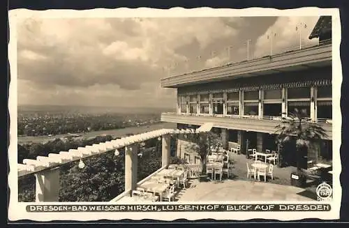 AK Dresden-Weisser Hirsch, Blick von der Terrasse des Restaurants Luisenhof auf Dresden