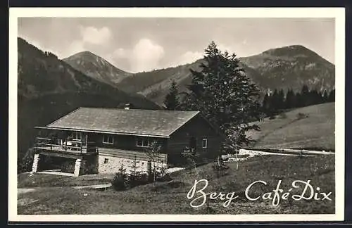 AK Rottach-Egern, Cafe Dix, Ansicht mit den Bergen