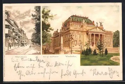 Künstler-AK Carl Münch: Wiesbaden, Königl. Hoftheater, Blick in die Wilhelmstrasse