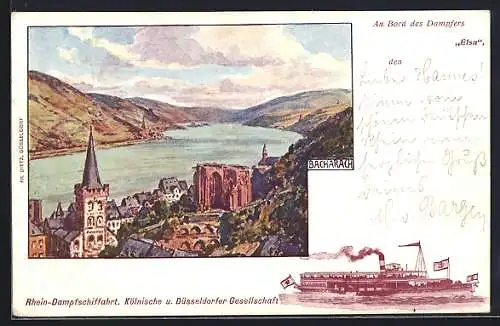 Künstler-AK sign. F. von Wille: Bacharach, An Bord des Dampfers Walpod