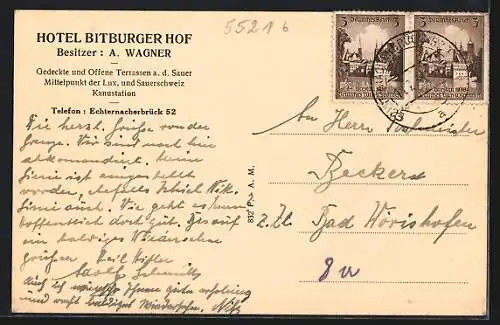 AK Echternacherbrück, Hotel Bitburger Hof, Bes. A. Wagner, Aussenansicht