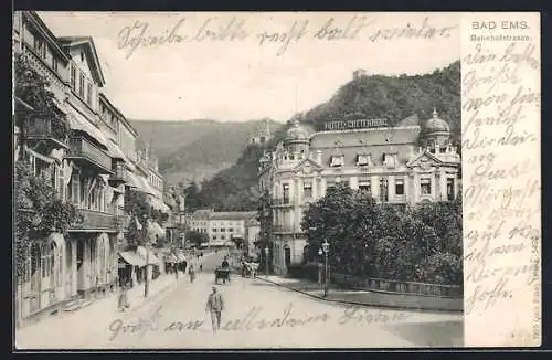 AK Bad Ems, Bahnhofstrasse mit Hotel Cuttenberg