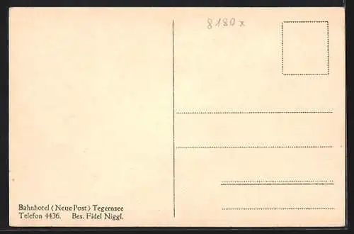 AK Tegernsee, Bahnhotel-Neue Post, Bes. Fiddl Niggl
