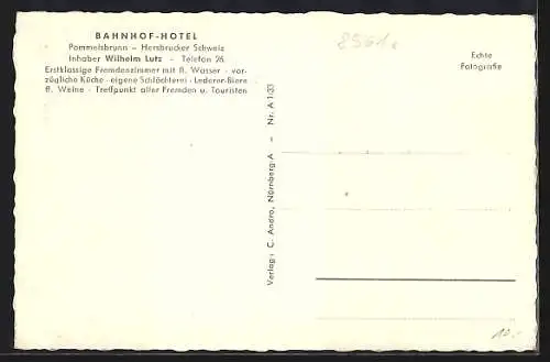 AK Pommelsbrunn /Hersbrucker Schweitz, Bahnhof-Hotel (Gastraum mit Theke)