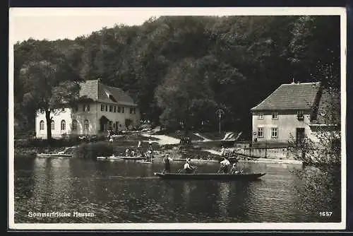 AK Hausen / Staffelstein, Ortsansicht mit Gasthaus vom Wasser aus