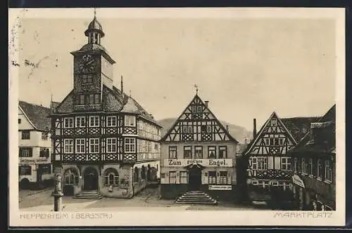 AK Heppenheim, Bergstrasse, Gasthaus zum Goldenen Engel, Marktplatz