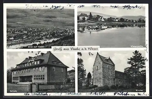 AK Vaake a. d. Weser, Schule, Weserpartie und Kirche