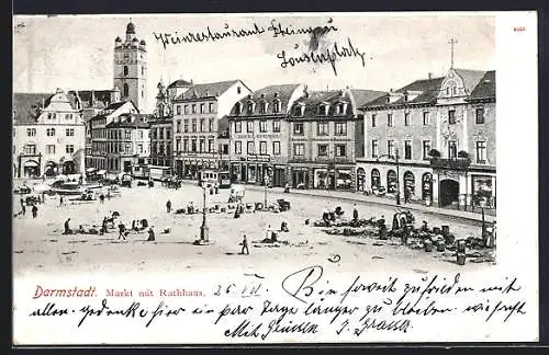 AK Darmstadt, Markt mit Rathaus