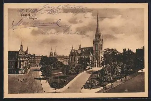 AK Kassel, Blick auf den Lutherplatz mit Kirche