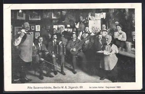 AK Berlin, Gasthaus Alte Bauernschänke, Jägerstrasse 69, Im tiefen Keller