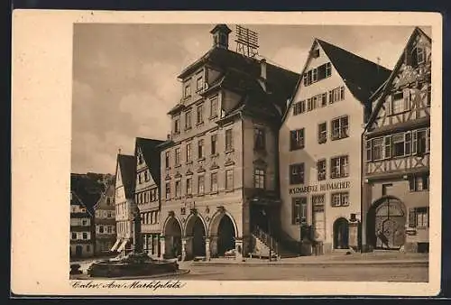 AK Calw, Marktplatz mit Hutmacher W. Schäberle