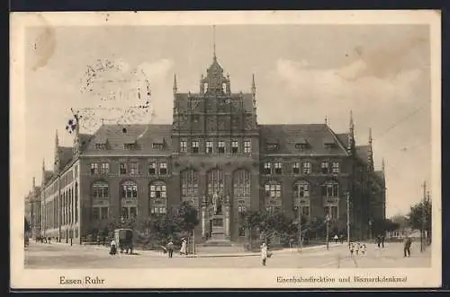 AK Essen /Ruhr, Eisenbahndirektion und Bismarckdenkmal