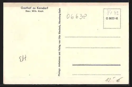 AK Karsdorf / Naumburg, Gasthaus, Mühle, Denkmal & Molkerei