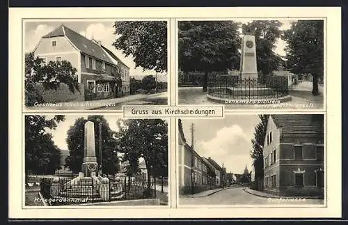 AK Kirchscheidungen, Gasthaus, Dorfstrasse und Denkmal d. Dichters Bernhard Thiersch