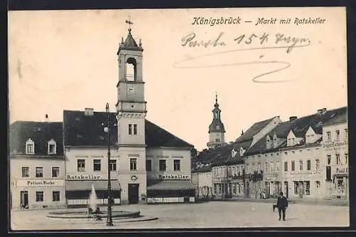 AK Königsbrück, Markt mit Ratskeller, Polizeiwache