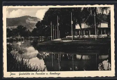 AK Jena, Gaststätte im Paradies, Blick zu den Kernbergen