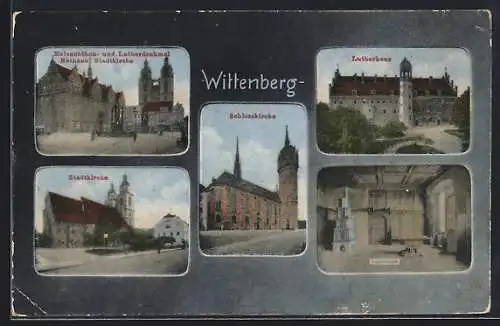 AK Wittenberg / Elbe, Rathaus und Stadtkirche mit Melanchthon- und Lutherdenkmal, Lutherhaus, Inneres Lutherstube