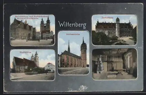 AK Wittenberg / Elbe, Rathaus und Stadtkirche mit Melanchthon- und Lutherdenkmal, Lutherhaus, Inneres Lutherstube