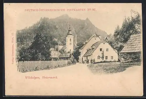 AK Wildalpen /Steiermark, Strassenpartie mit Kirche