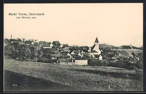 AK Vorau /Steiermark, Teilansicht mit Kirche von Westen aus