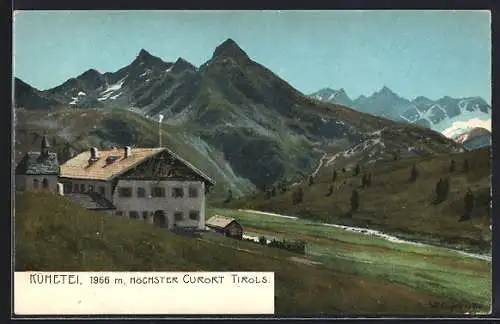 AK Silz /Tirol, Kühetei, Gasthaus in den Bergen