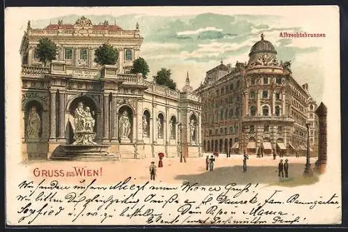 Lithographie Wien, Blick zum Albrechtsbrunnen