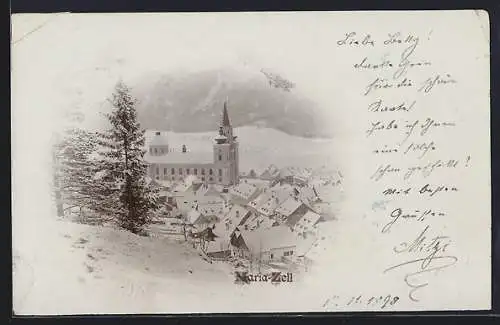 AK Maria-Zell, Teilansicht mit Kirche im Winter