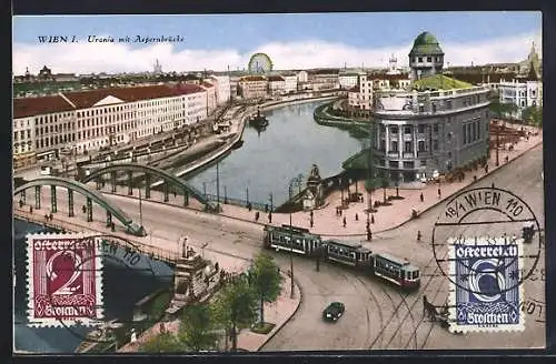 AK Wien, Strassenbahn an der Aspernbrücke und Urania