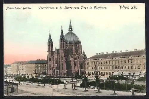 AK Wien, Marienhilfer-Gürtel, Pfarrkirche z. h. Maria vom Siege in Fünfhaus