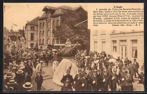 AK Ath, L`Aigle, Précédé du Corps des Sapeurs-Pompiers à deux têtes...