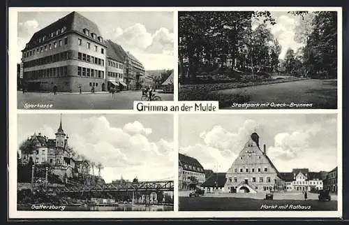 AK Grimma a. d. Mulde, Sparkasse, Markt mit Rathaus