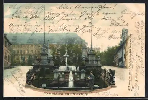 AK Gotha, Kinder an den Wasserkünsten am Schlossberg