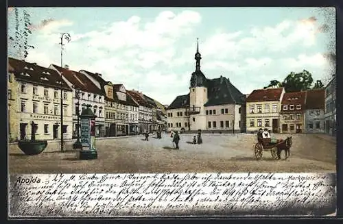 AK Apolda, Partie am Marktplatz, Litfasssäule