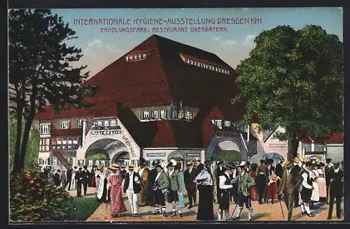 AK Dresden, Internationale Hygiene-Ausstellung 1911, Erholungspark: Restaurant Oberbayern