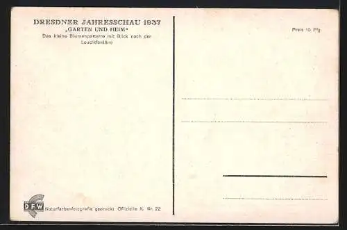 AK Dresden, Ausstellung Reichsgartenschau, das kleine Blumenparterre, mit Blick nach der Leuchtfontäne