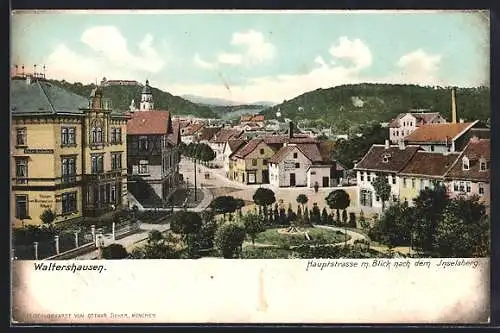 AK Waltershausen / Thüringen, Hauptstrasse mit Blick auf dem Inselsberg