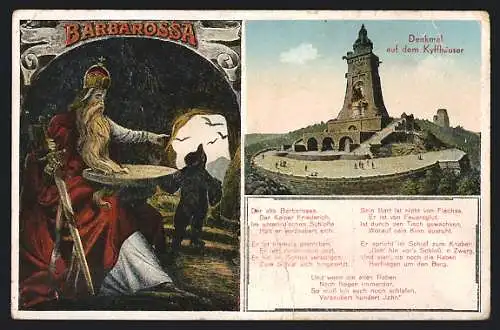 AK Kyffhäuser, Kaiser Wilhelm-Denkmal und Barbarossa