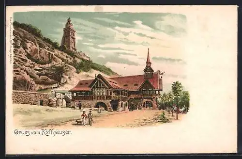 Lithographie Kyffhäuser, Blick auf das Gasthaus