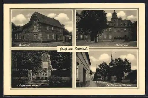 AK Rohrbach / Ilm, Kriegerdenkmal, Rittergut, Gasthof, Partie an der Kirche