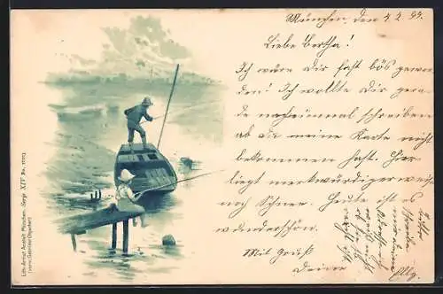 AK Angler auf einem Boot am Strand