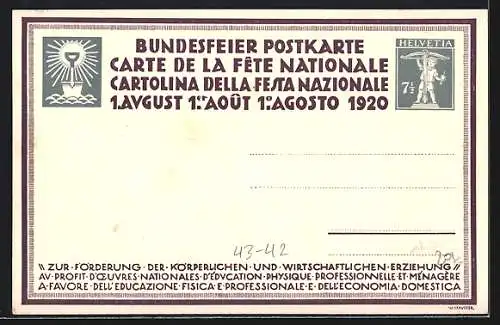 AK Schweizer Bundesfeier 1920, Zur Förderung der Körperlichen und wirtschaftlichen Erziehung, Heuernte