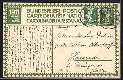 AK Schweizer Bundesfeier 1911, Schlachtszene, Ritter wird vom Pferd geworfen