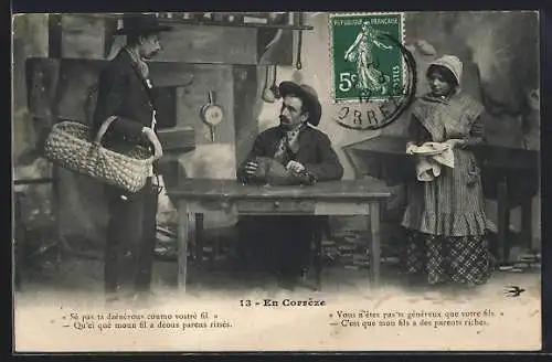 AK Aquitanien / Aquitaine, En Corrèze, Mann mit einem Hasen am Tisch