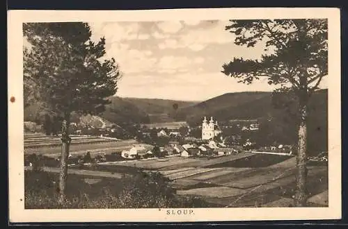 AK Sloup, Ortsansicht mit Kirche