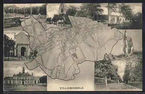 AK Villemomble, Carte illustrée avec plan et vues des monuments historiques