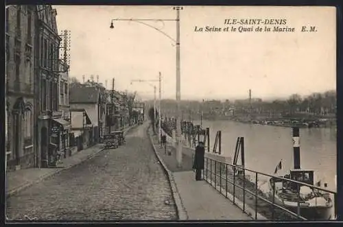 AK Île-Saint-Denis, La Seine et le Quai de la Marine