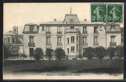 AK Gagny, La Mairie et les Jardins