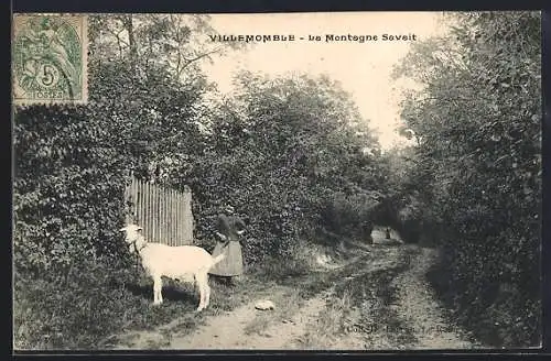 AK Villemomble, La Montagne Savet avec femme et chèvre sur le chemin forestier