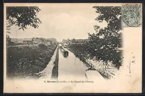 AK Sevran, Le Canal de l`Ourcq avec des bateaux naviguant